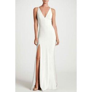 NWT DRESS THE POPULATION Iris White Crepe Gown Slit Fitted Maxi Dress XL